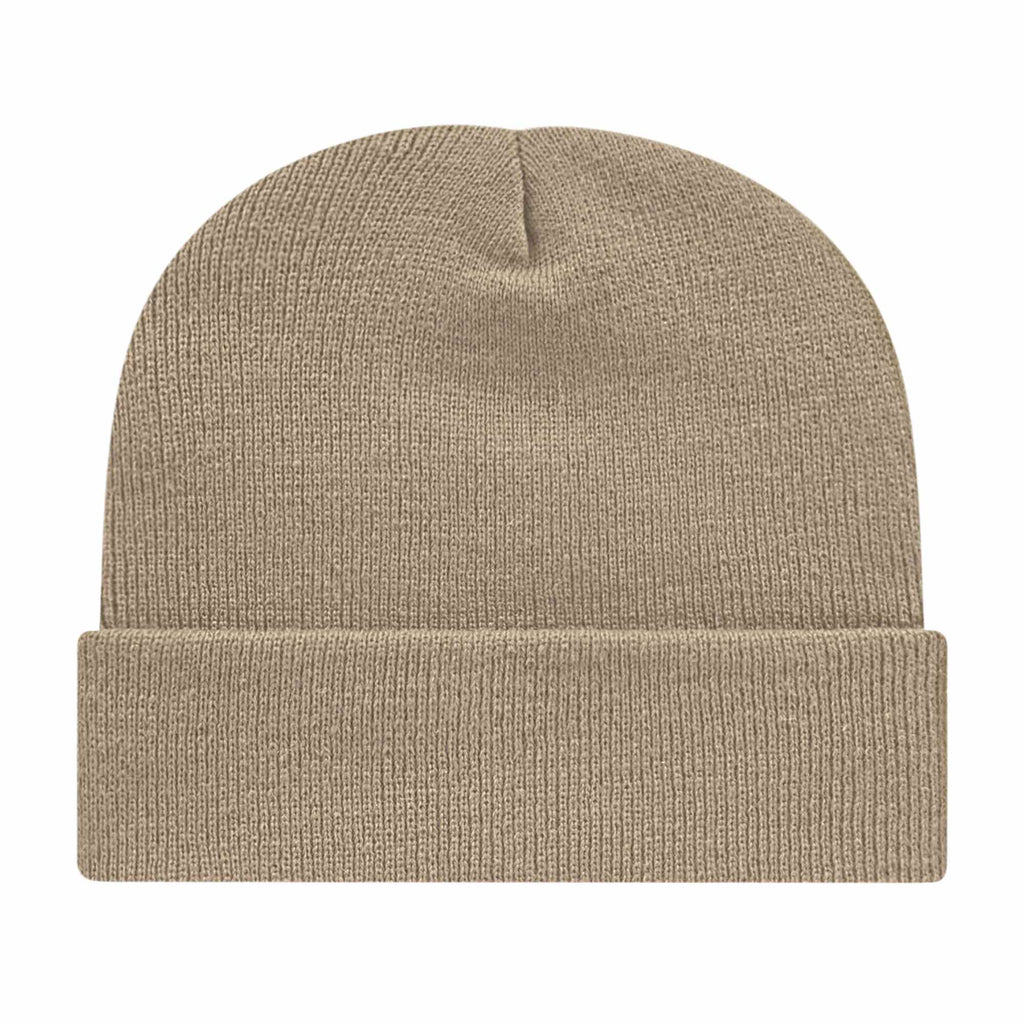 Cap America Cuffed Knit Beanie Embroidery - Khaki - Photo