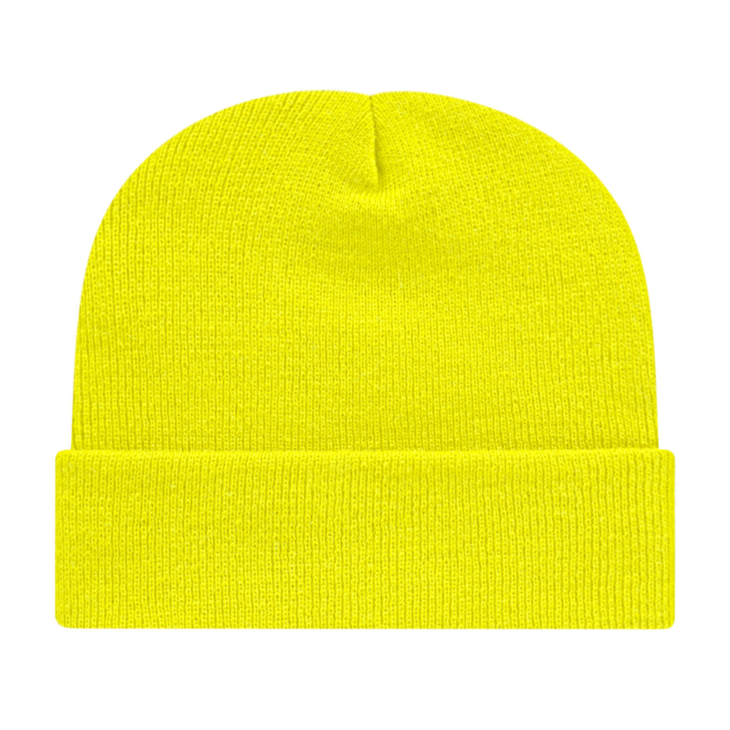 Cap America Cuffed Knit Beanie Embroidery - Neon Yellow - Photo