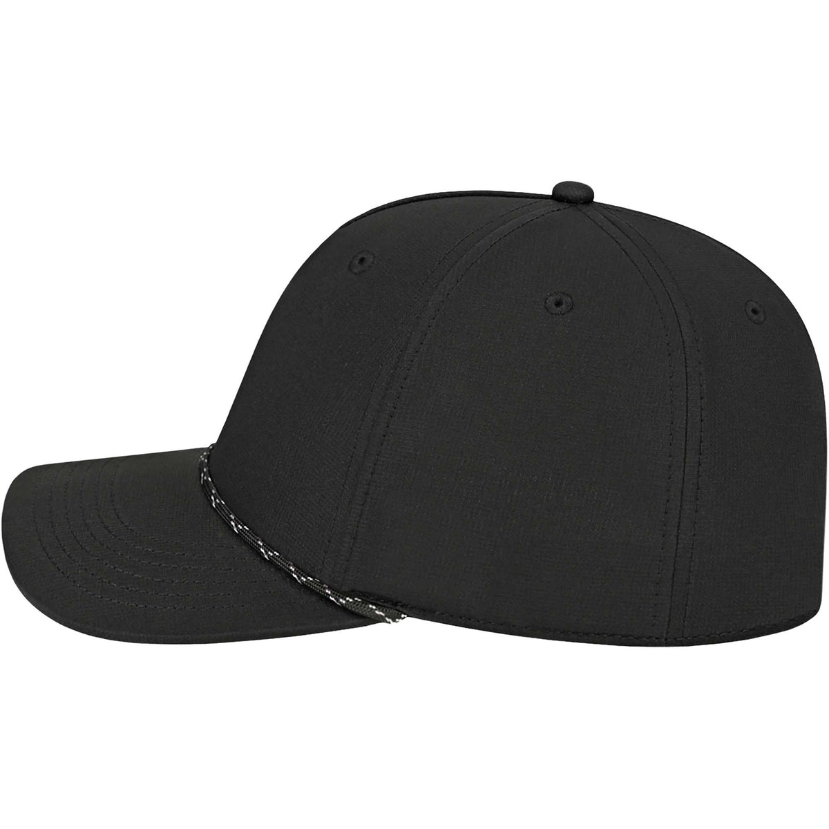 Cap America Icon Rope Cap in Performance Fabric Embroidery - Black Black/White - Left Side