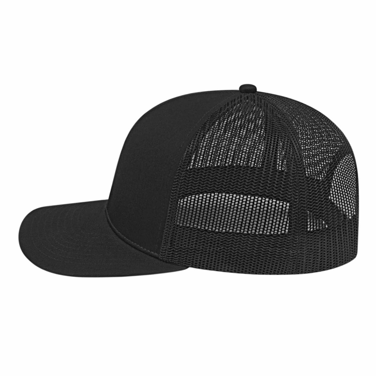 Cap America Poly Cotton Trucker Cap with Mesh Back Embroidery - Black - Right Side