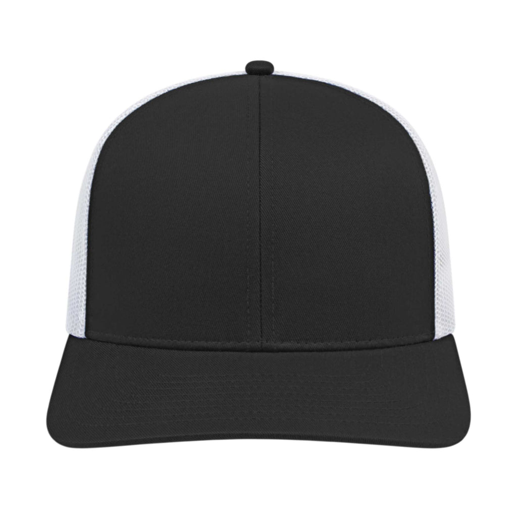 Cap America Poly Cotton Trucker Cap with Mesh Back Embroidery - Black/White - Front 2