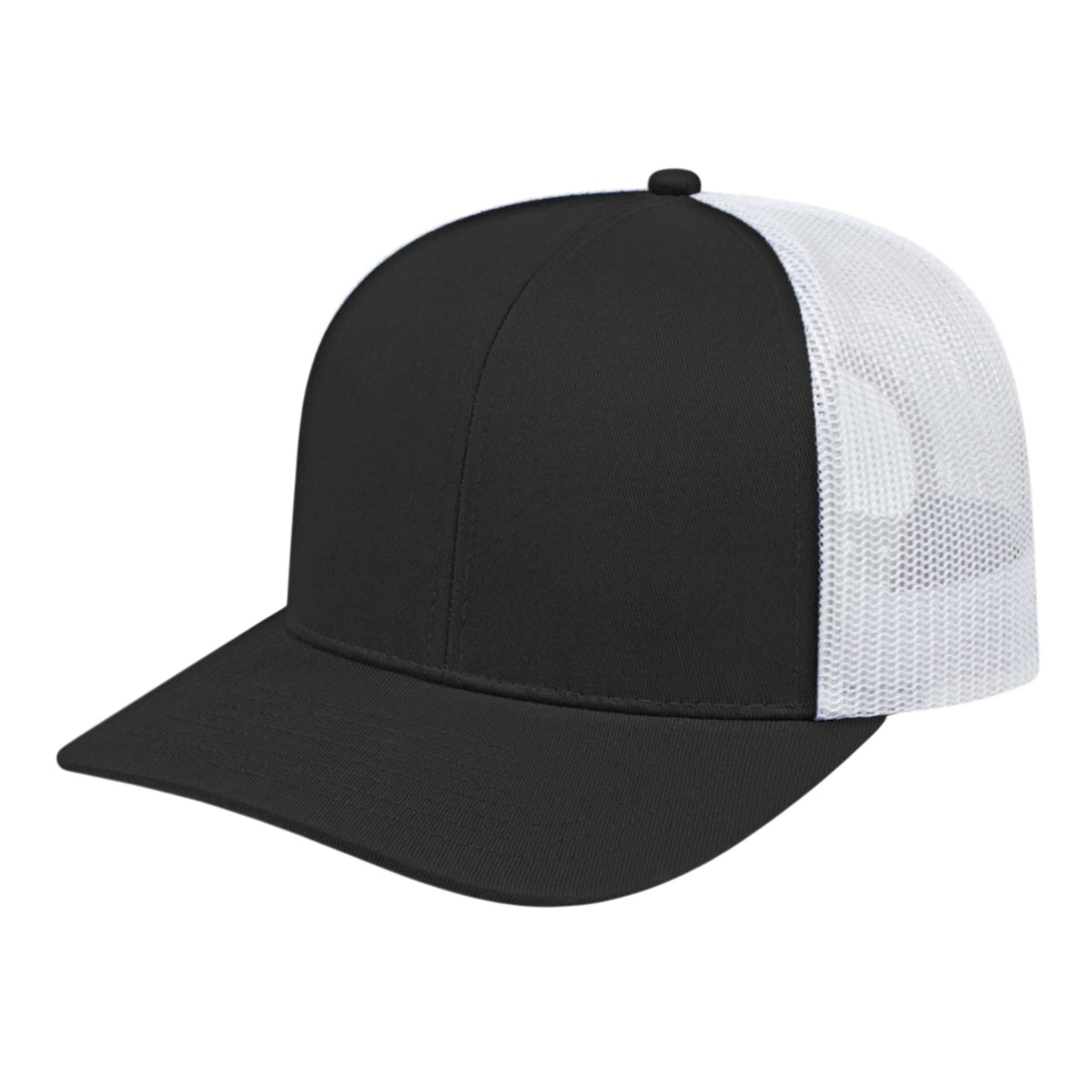 Cap America Poly Cotton Trucker Cap with Mesh Back Embroidery - Black/White - Front
