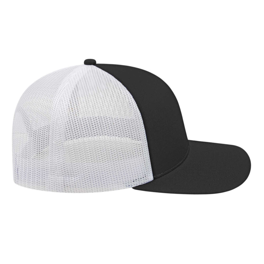 Cap America Poly Cotton Trucker Cap with Mesh Back Embroidery - Black/White - Left Side