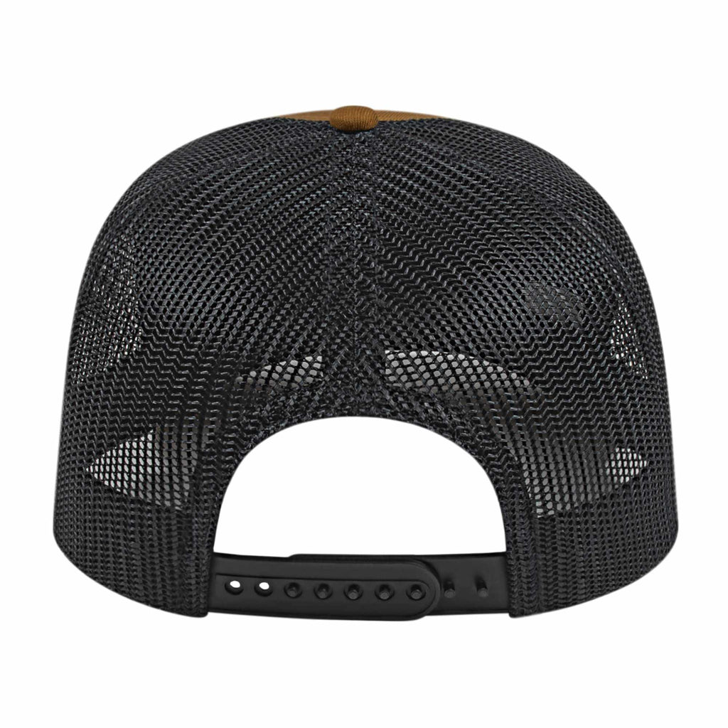 Cap America Poly Cotton Trucker Cap with Mesh Back Embroidery - Caramel/Black - Back
