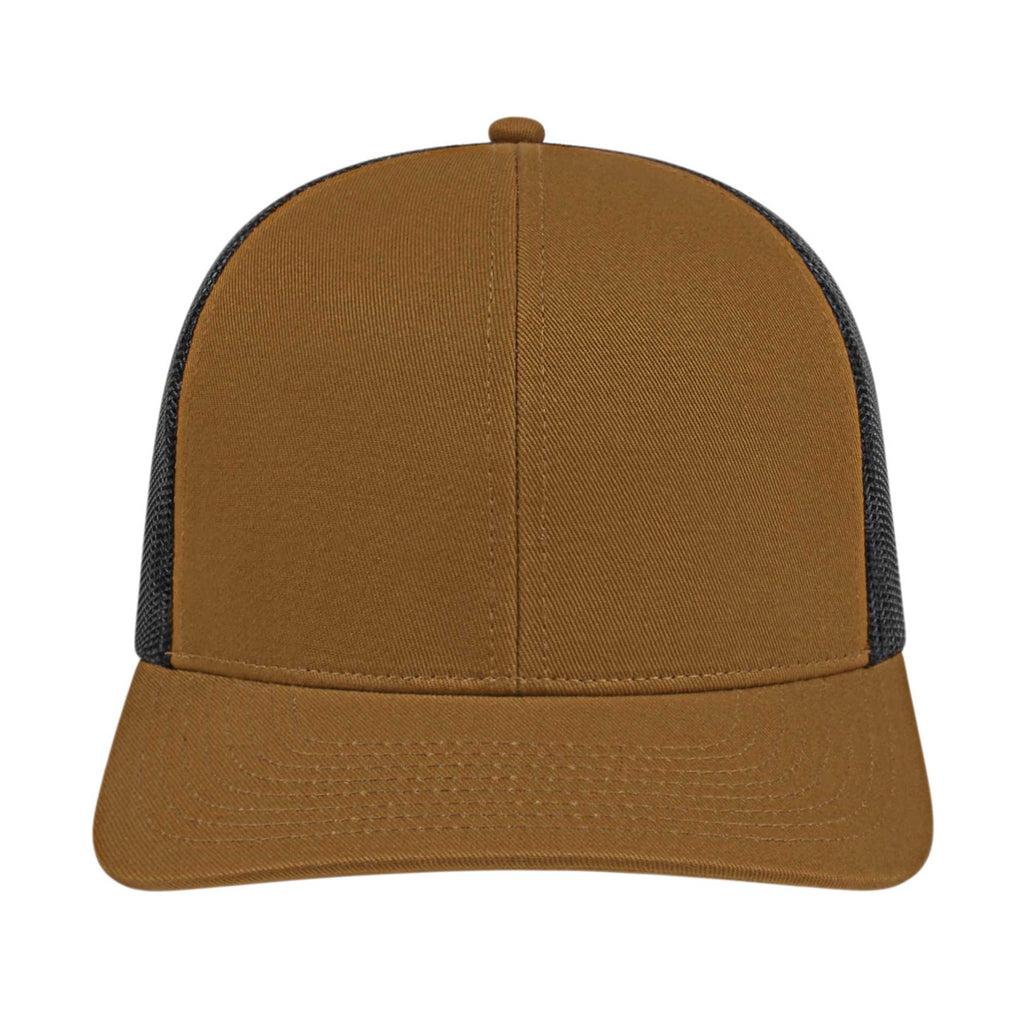 Cap America Poly Cotton Trucker Cap with Mesh Back Embroidery - Caramel/Black - Front 2