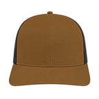 Cap America Poly Cotton Trucker Cap with Mesh Back Embroidery - Caramel/Black - Front 2