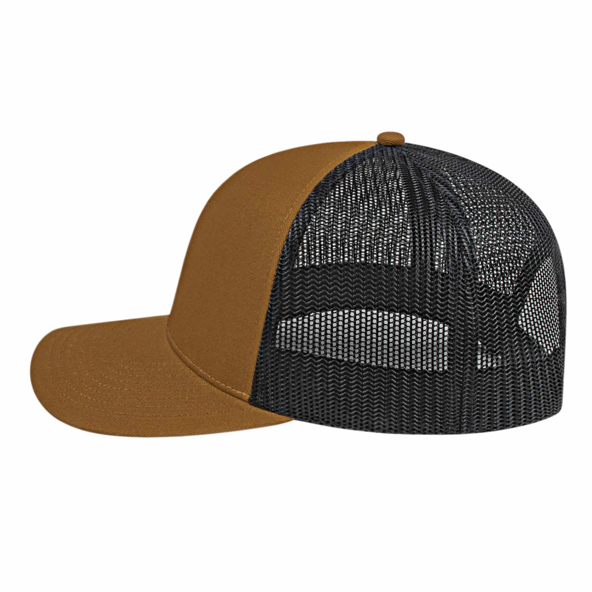 Cap America Poly Cotton Trucker Cap with Mesh Back Embroidery - Caramel/Black - Right Side