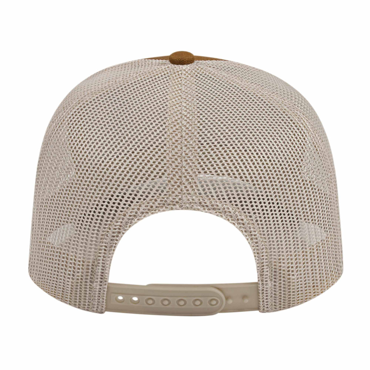 Cap America Poly Cotton Trucker Cap with Mesh Back Embroidery - Caramel/Stone - Back