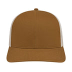 Cap America Poly Cotton Trucker Cap with Mesh Back Embroidery - Caramel/Stone - Front 2