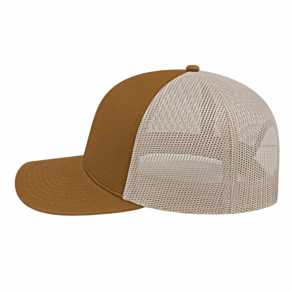 Cap America Poly Cotton Trucker Cap with Mesh Back Embroidery - Caramel/Stone - Right Side