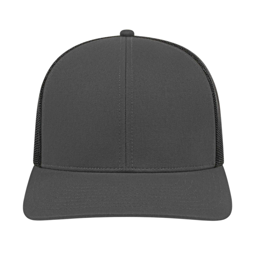 Cap America Poly Cotton Trucker Cap with Mesh Back Embroidery - Charcoal/Black - Front 2