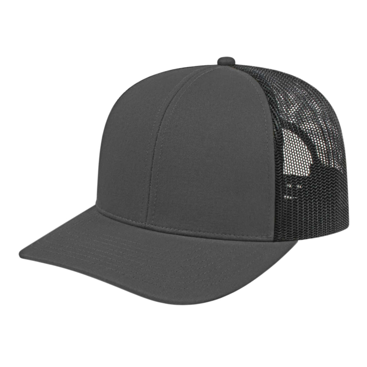 Cap America Poly Cotton Trucker Cap with Mesh Back Embroidery - Charcoal/Black - Front