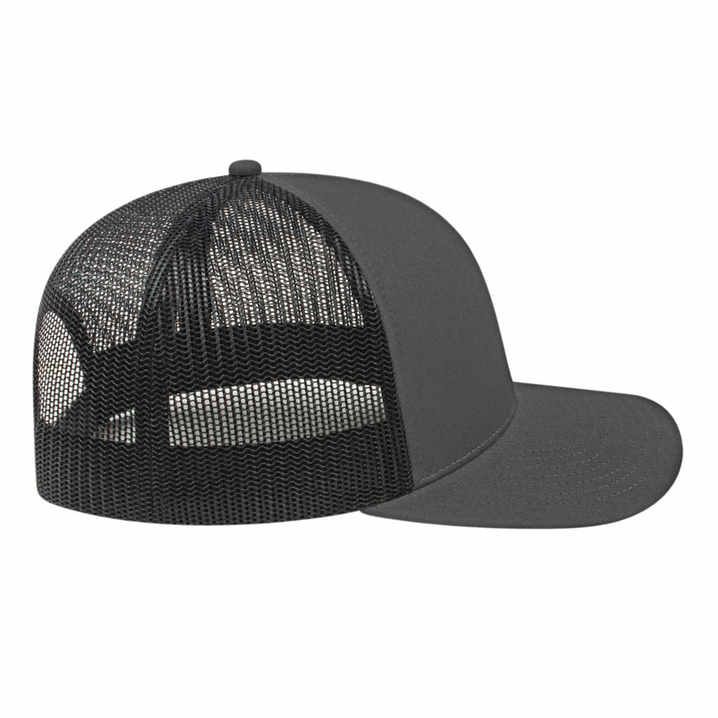 Cap America Poly Cotton Trucker Cap with Mesh Back Embroidery - Charcoal/Black - Left Side