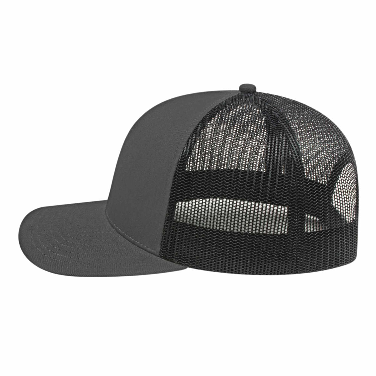 Cap America Poly Cotton Trucker Cap with Mesh Back Embroidery - Charcoal/Black - Right Side