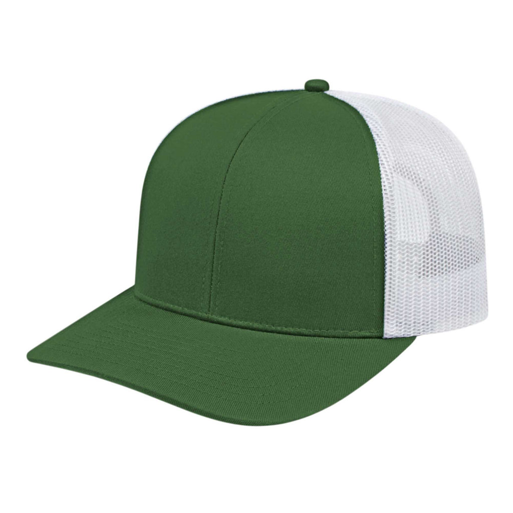 Cap America Poly Cotton Trucker Cap with Mesh Back Embroidery - Green/White - Front