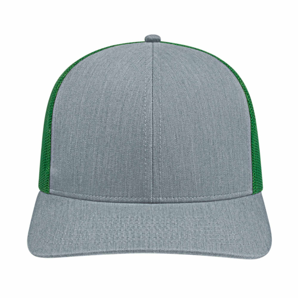 Cap America Poly Cotton Trucker Cap with Mesh Back Embroidery - Heater/Kelly Green - Front 2
