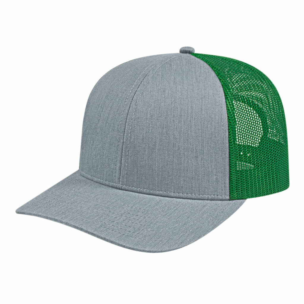 Cap America Poly Cotton Trucker Cap with Mesh Back Embroidery - Heater/Kelly Green - Front
