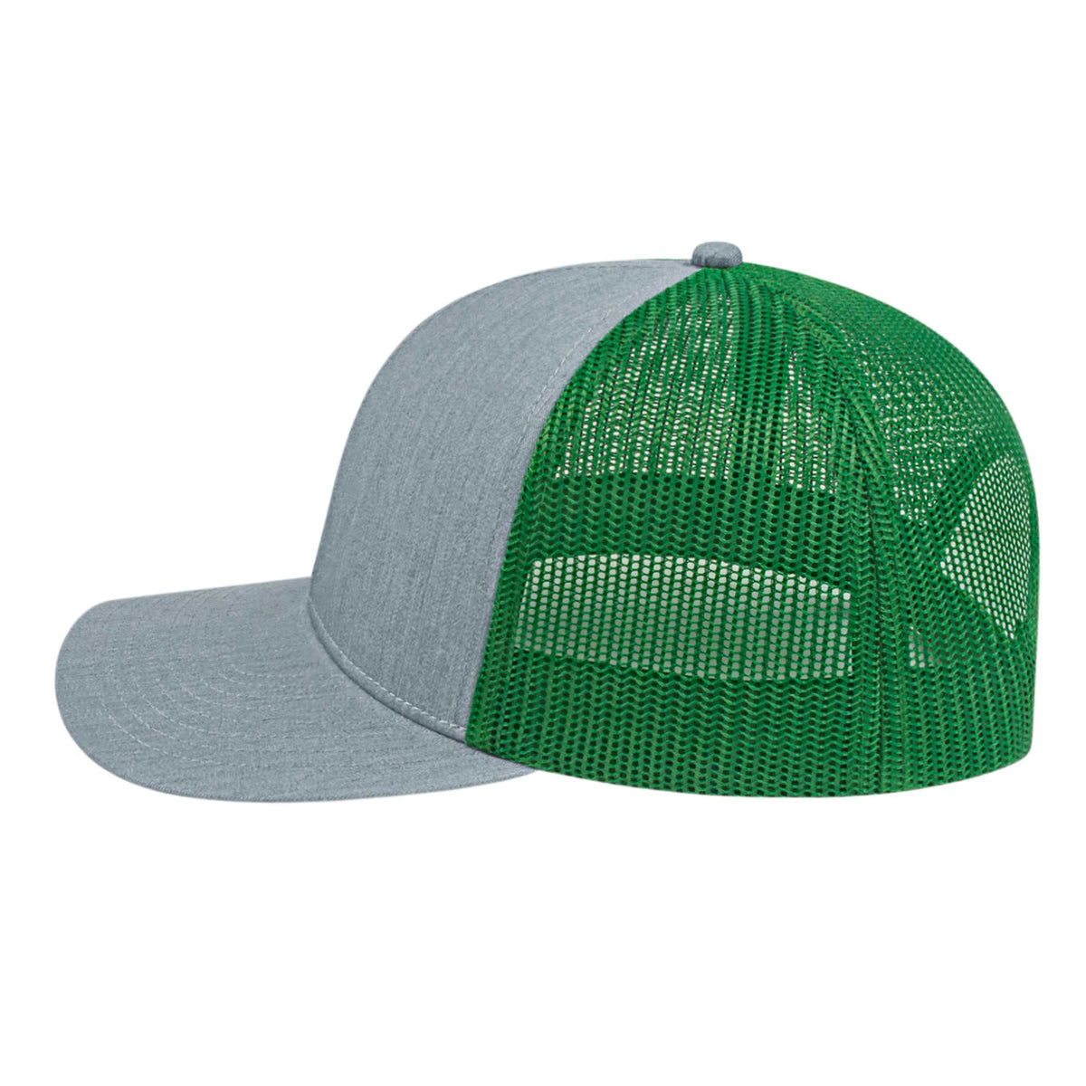 Cap America Poly Cotton Trucker Cap with Mesh Back Embroidery - Heater/Kelly Green - Right Side