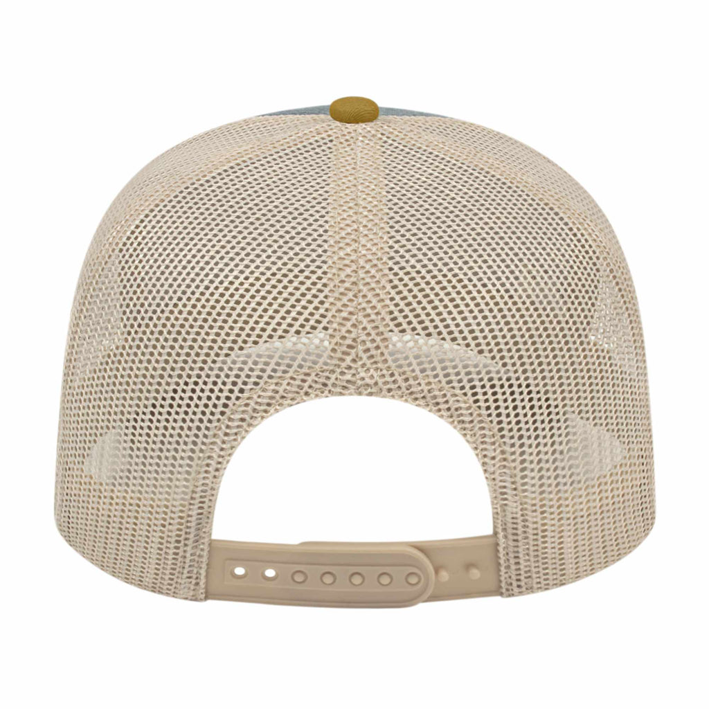 Cap America Poly Cotton Trucker Cap with Mesh Back Embroidery - Heather/Amber/Stone - Back