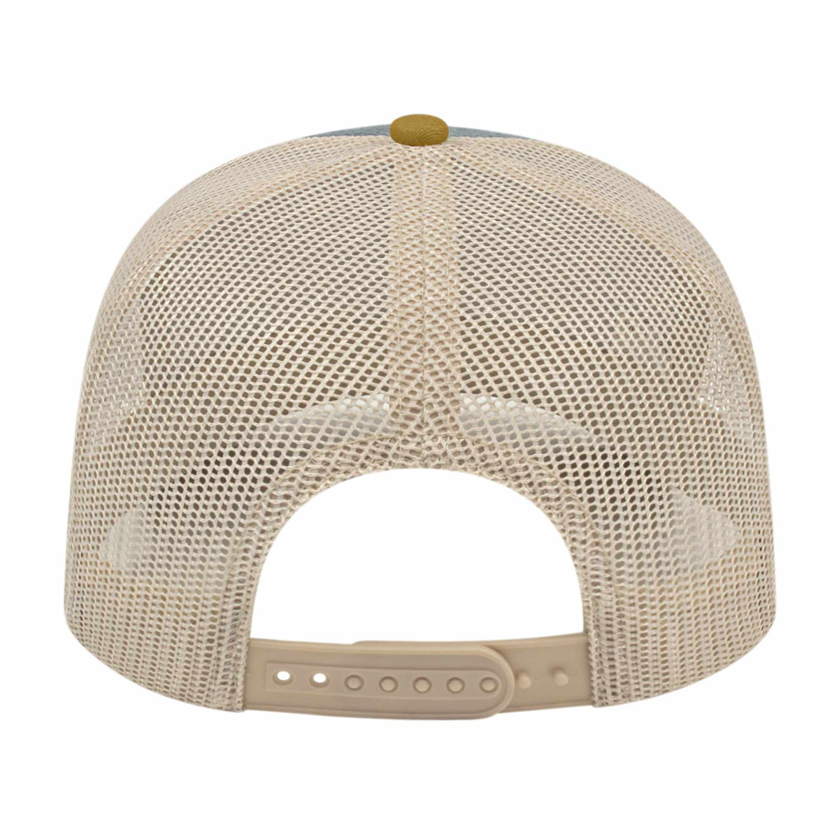 Cap America Poly Cotton Trucker Cap with Mesh Back Embroidery - Heather/Amber/Stone - Back