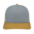 Cap America Poly Cotton Trucker Cap with Mesh Back Embroidery - Heather/Amber/Stone - Front 2