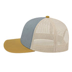 Cap America Poly Cotton Trucker Cap with Mesh Back Embroidery - Heather/Amber/Stone - Right Side