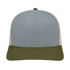 Cap America Poly Cotton Trucker Cap with Mesh Back Embroidery - Heather/Loden/Stone - Front 2