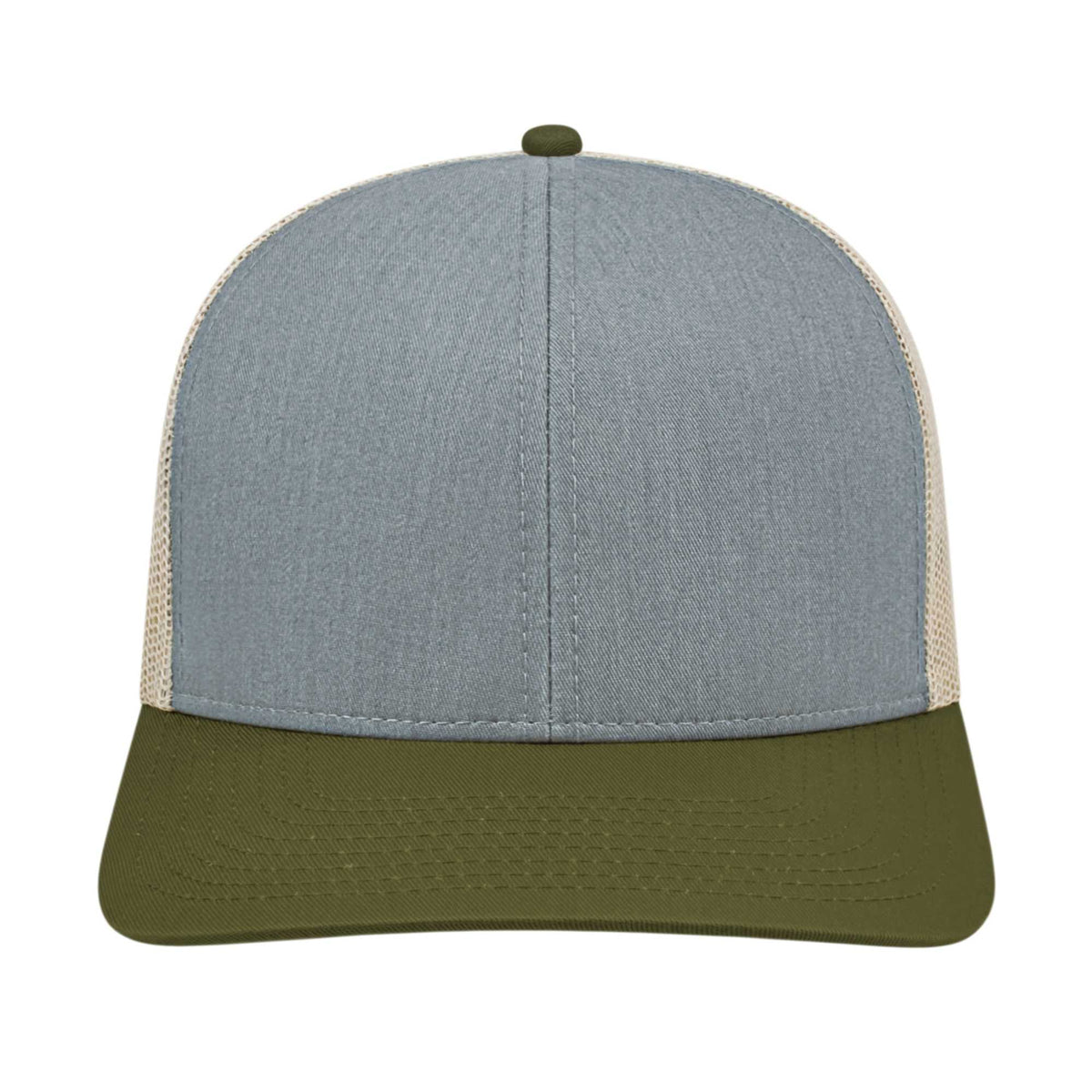 Cap America Poly Cotton Trucker Cap with Mesh Back Embroidery - Heather/Loden/Stone - Front 2