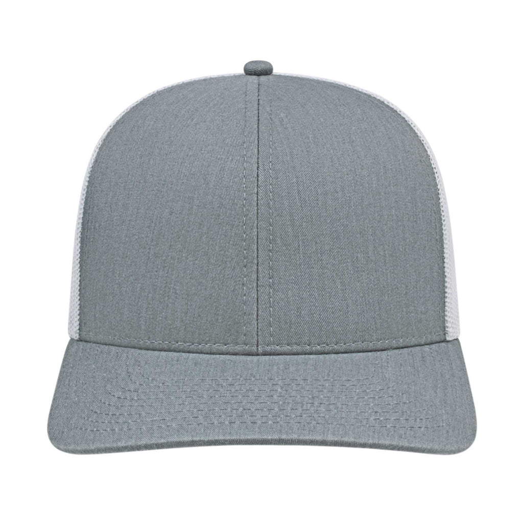 Cap America Poly Cotton Trucker Cap with Mesh Back Embroidery - Heather/White - Front 2