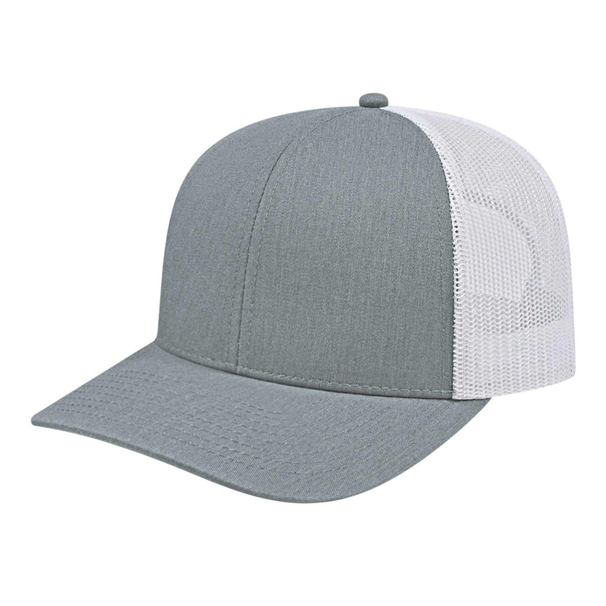 Cap America Poly Cotton Trucker Cap with Mesh Back Embroidery - Heather/White - Front