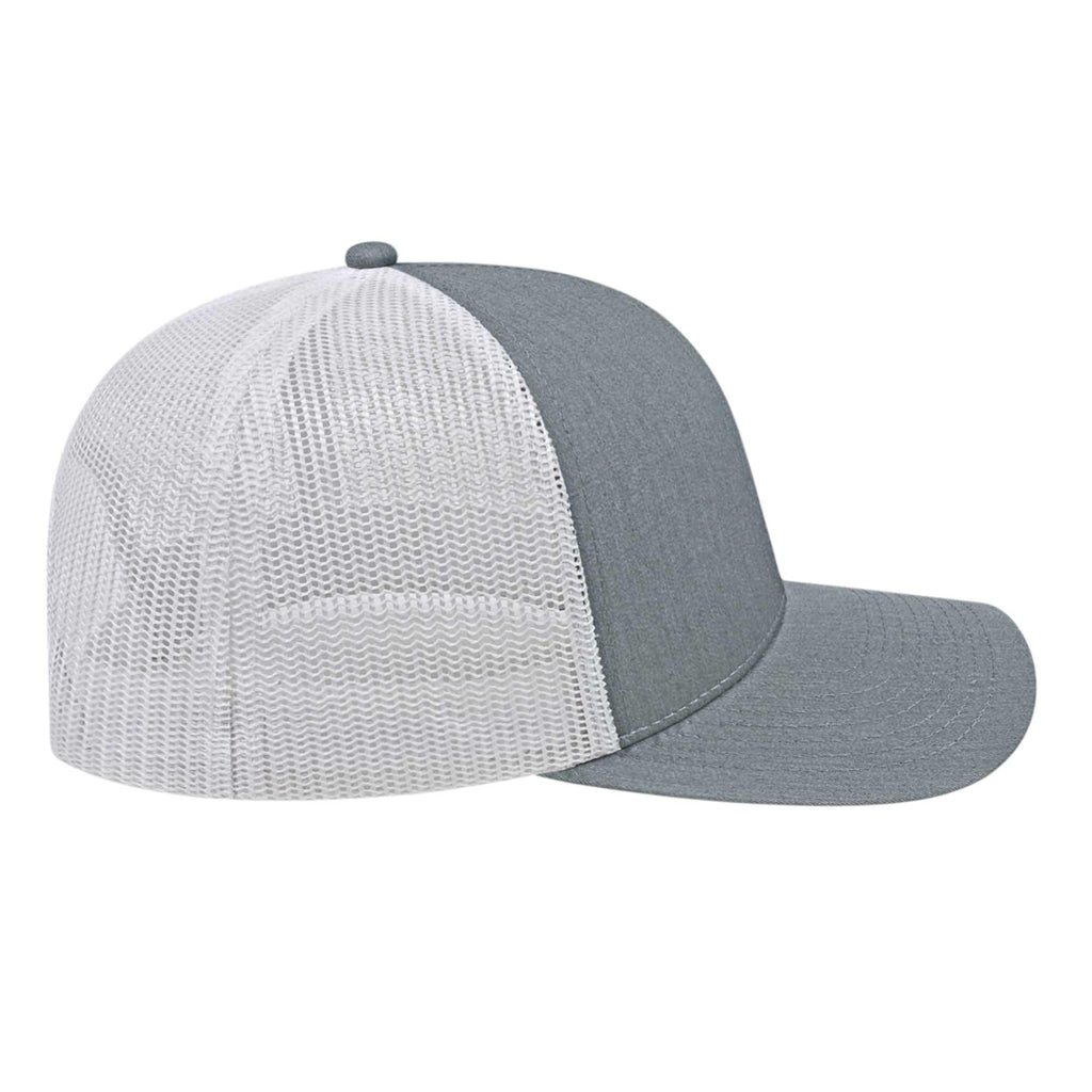 Cap America Poly Cotton Trucker Cap with Mesh Back Embroidery - Heather/White - Left Side