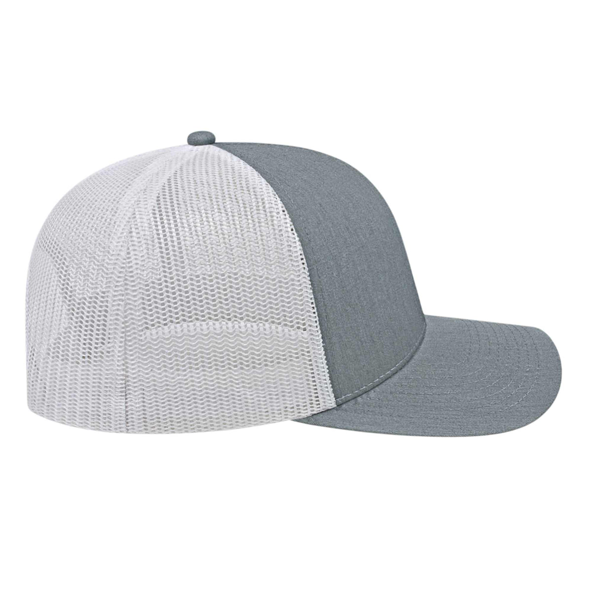 Cap America Poly Cotton Trucker Cap with Mesh Back Embroidery - Heather/White - Left Side