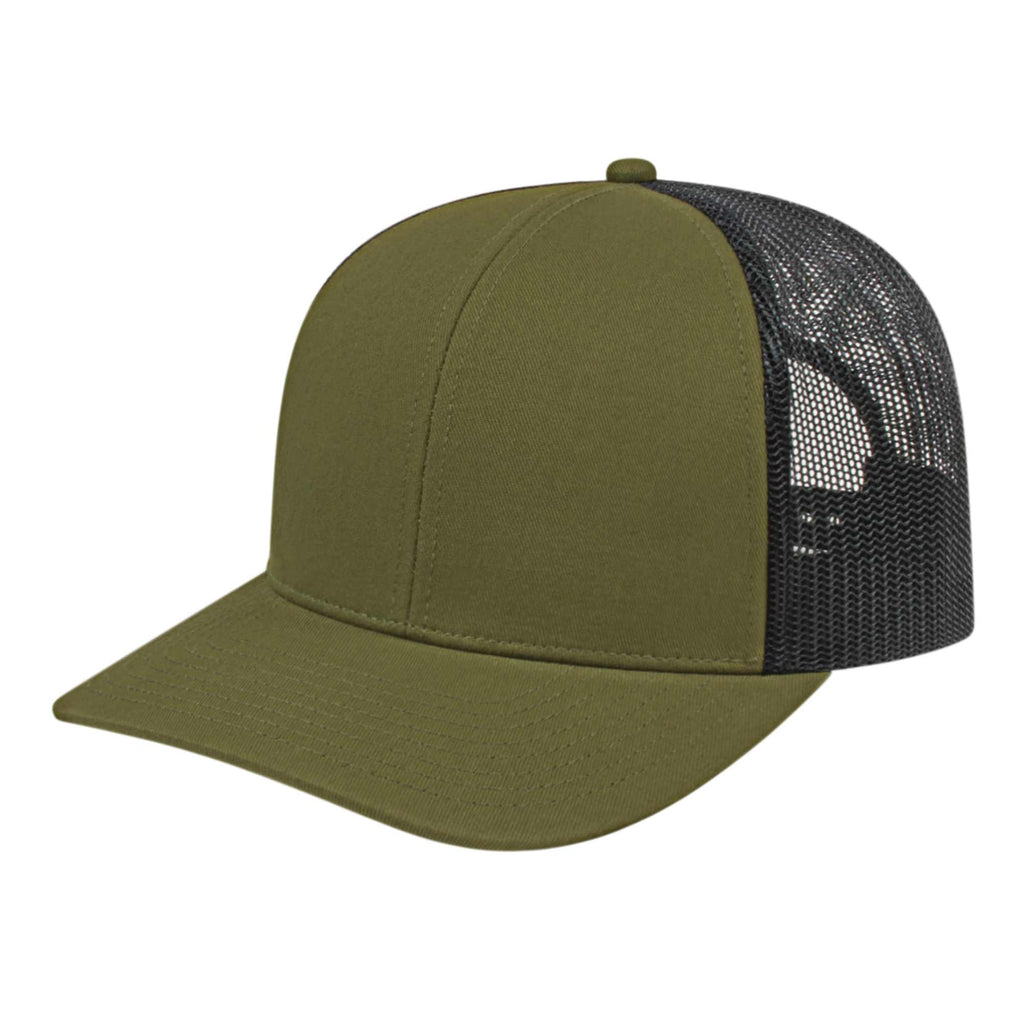 Cap America Poly Cotton Trucker Cap with Mesh Back Embroidery - Loden/Black - Front