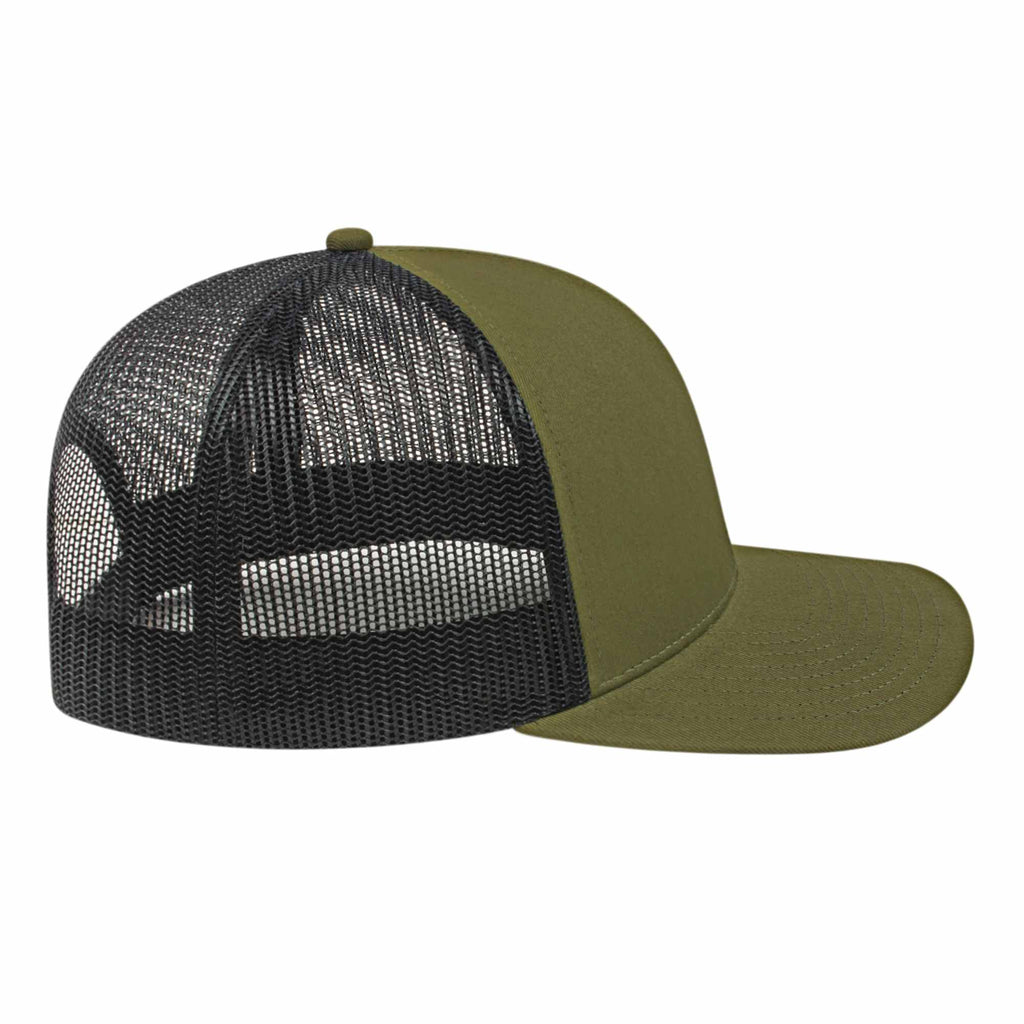 Cap America Poly Cotton Trucker Cap with Mesh Back Embroidery - Loden/Black - Left Side