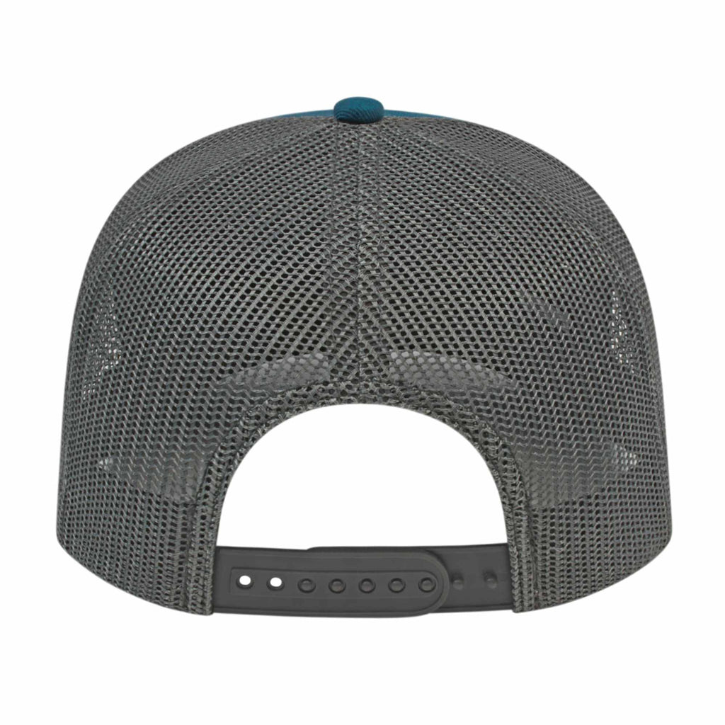 Cap America Poly Cotton Trucker Cap with Mesh Back Embroidery - Marine Blue/Charcoal - Back