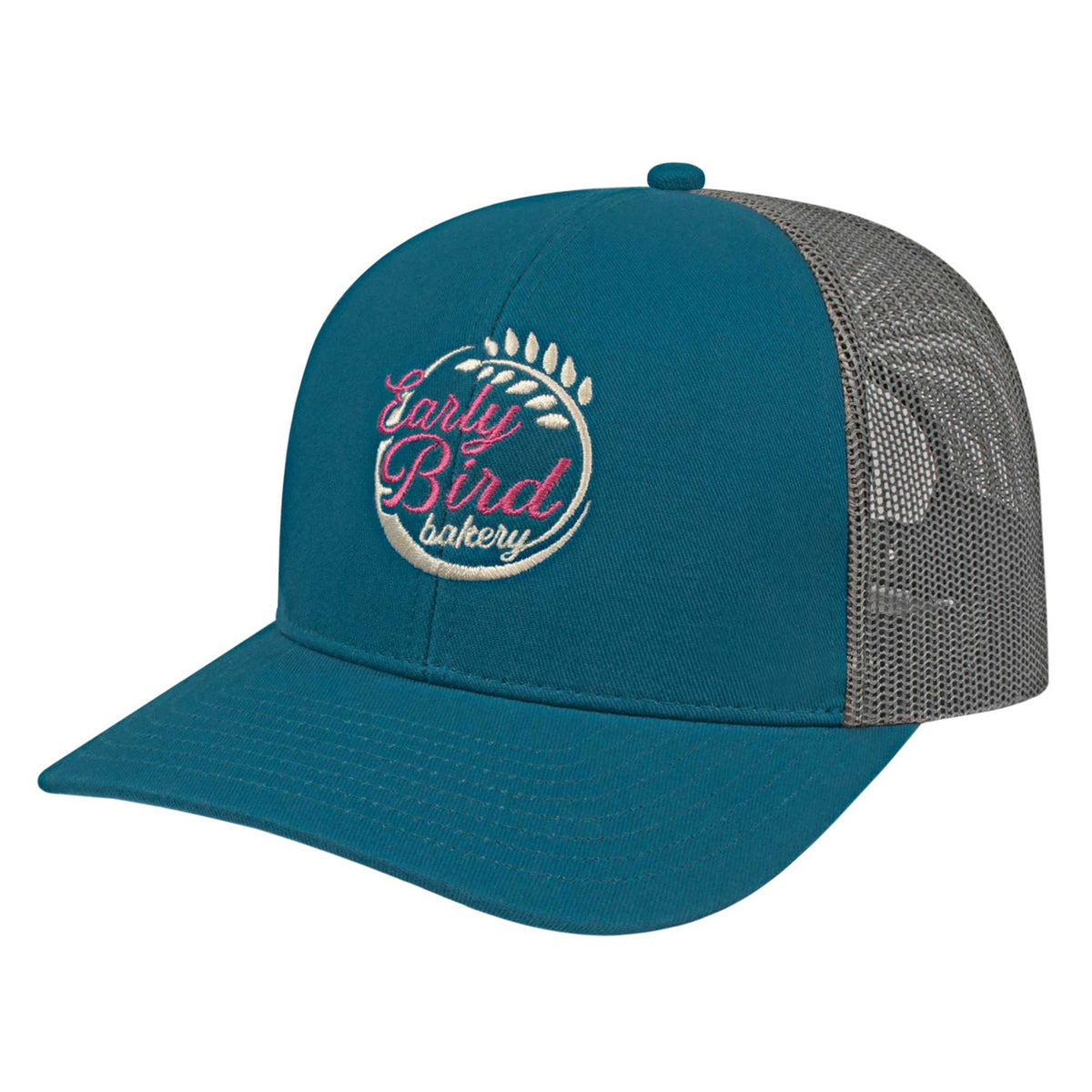 Cap America Poly Cotton Trucker Cap with Mesh Back Embroidery - Marine Blue/Charcoal - Front