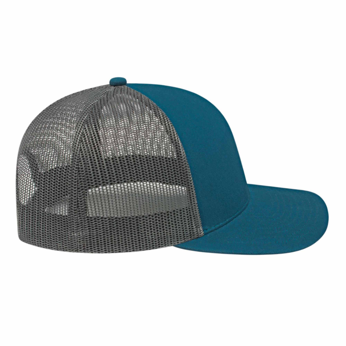 Cap America Poly Cotton Trucker Cap with Mesh Back Embroidery - Marine Blue/Charcoal - Left Side