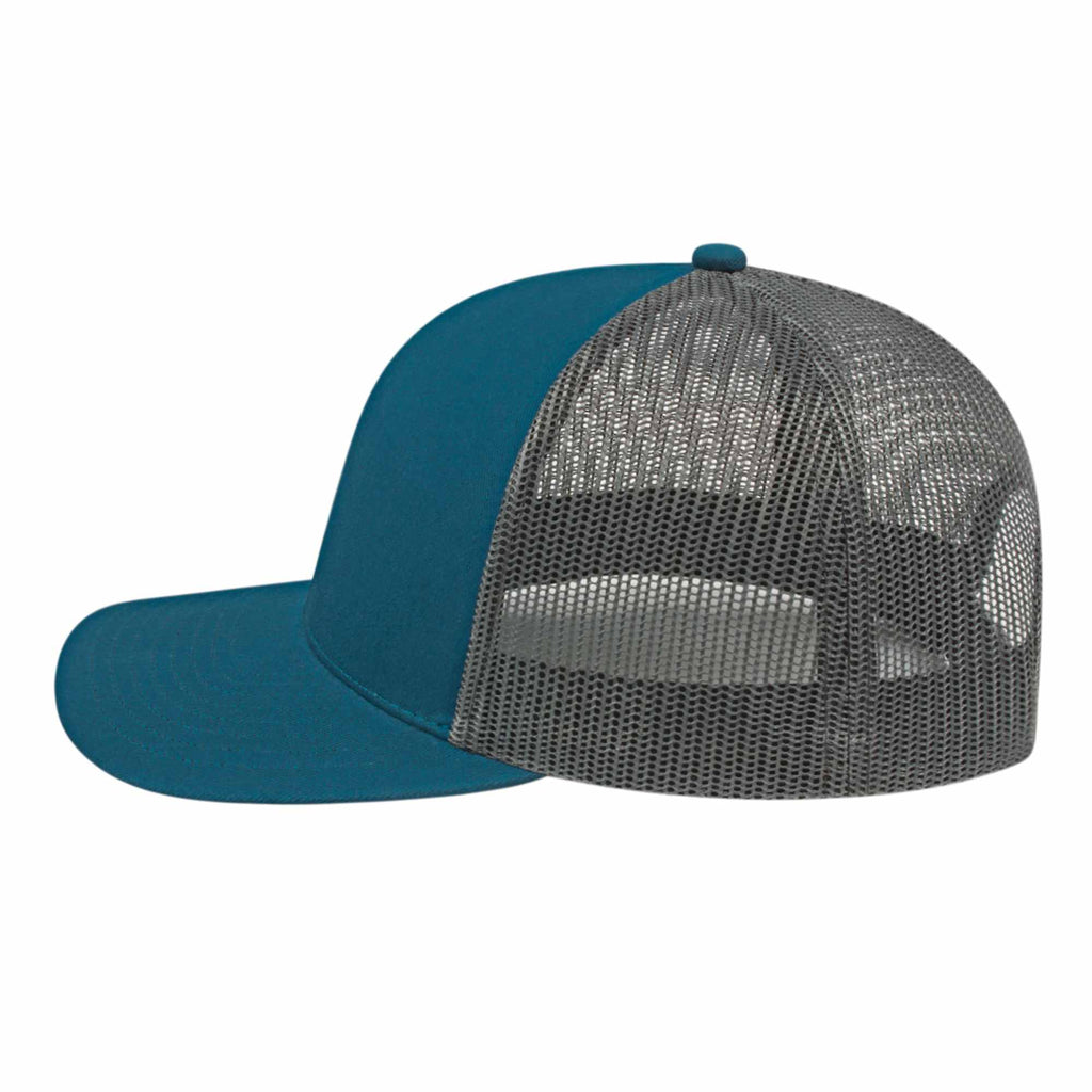 Cap America Poly Cotton Trucker Cap with Mesh Back Embroidery - Marine Blue/Charcoal - Right Side