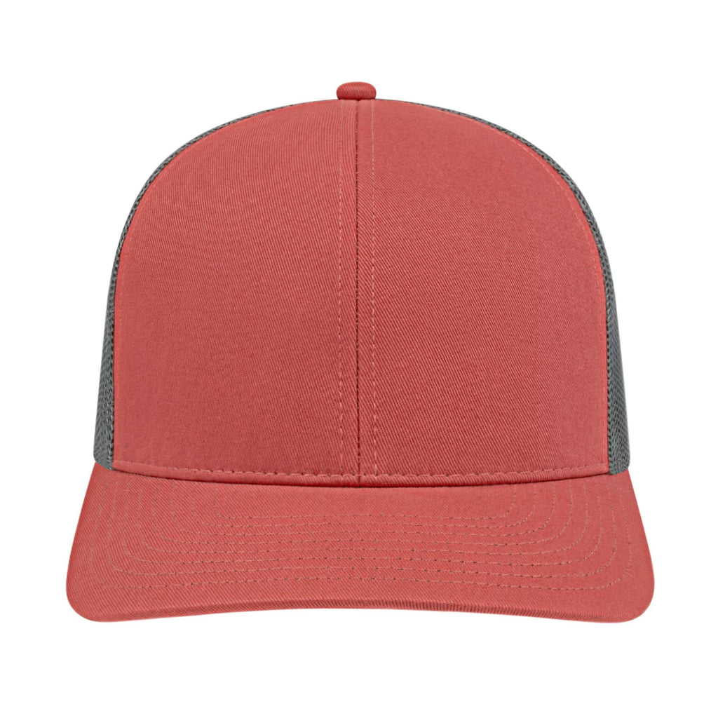 Cap America Poly Cotton Trucker Cap with Mesh Back Embroidery - Nantucket Red/Charcoal - Front 2