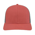 Cap America Poly Cotton Trucker Cap with Mesh Back Embroidery - Nantucket Red/Charcoal - Front 2