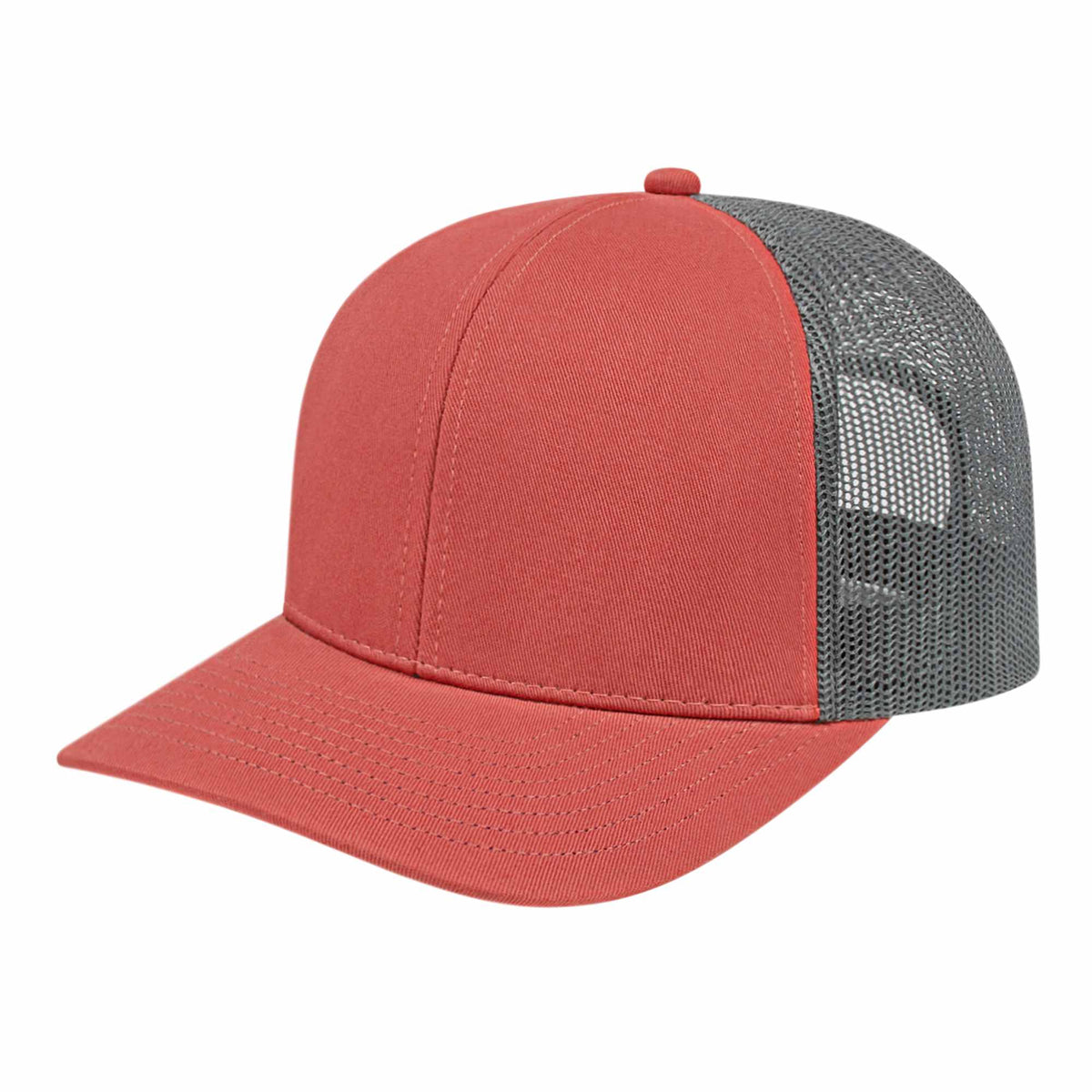 Cap America Poly Cotton Trucker Cap with Mesh Back Embroidery - Nantucket Red/Charcoal - Front