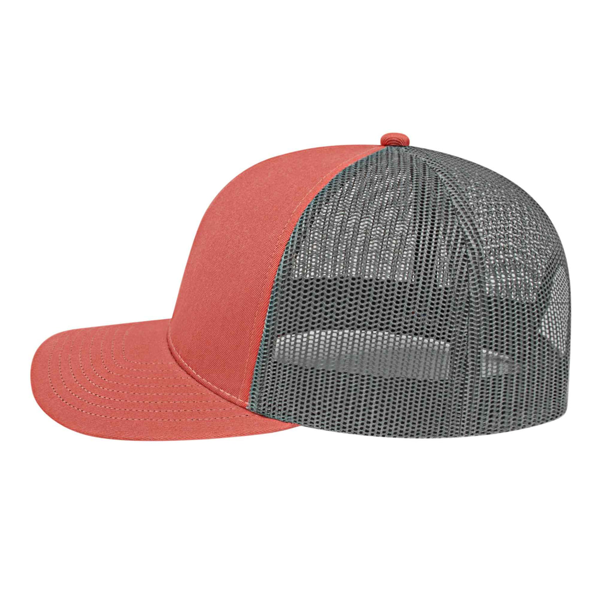 Cap America Poly Cotton Trucker Cap with Mesh Back Embroidery - Nantucket Red/Charcoal - Right Side