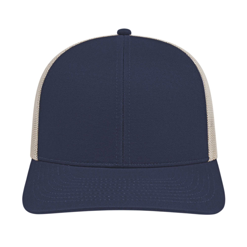 Cap America Poly Cotton Trucker Cap with Mesh Back Embroidery - Navy/Stone - Front 2
