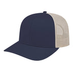 Cap America Poly Cotton Trucker Cap with Mesh Back Embroidery - Navy/Stone - Front