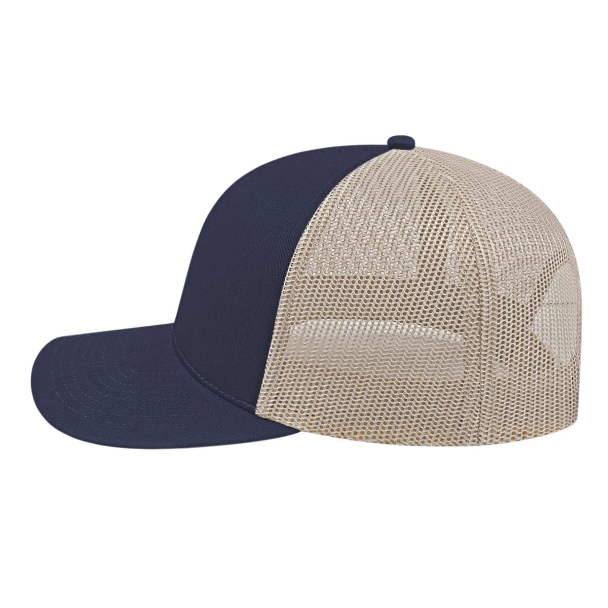 Cap America Poly Cotton Trucker Cap with Mesh Back Embroidery - Navy/Stone - Right Side