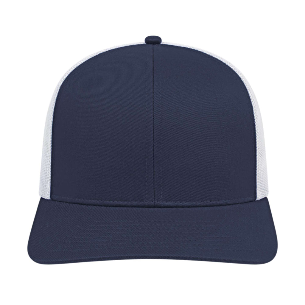 Cap America Poly Cotton Trucker Cap with Mesh Back Embroidery - Navy/White - Front 2
