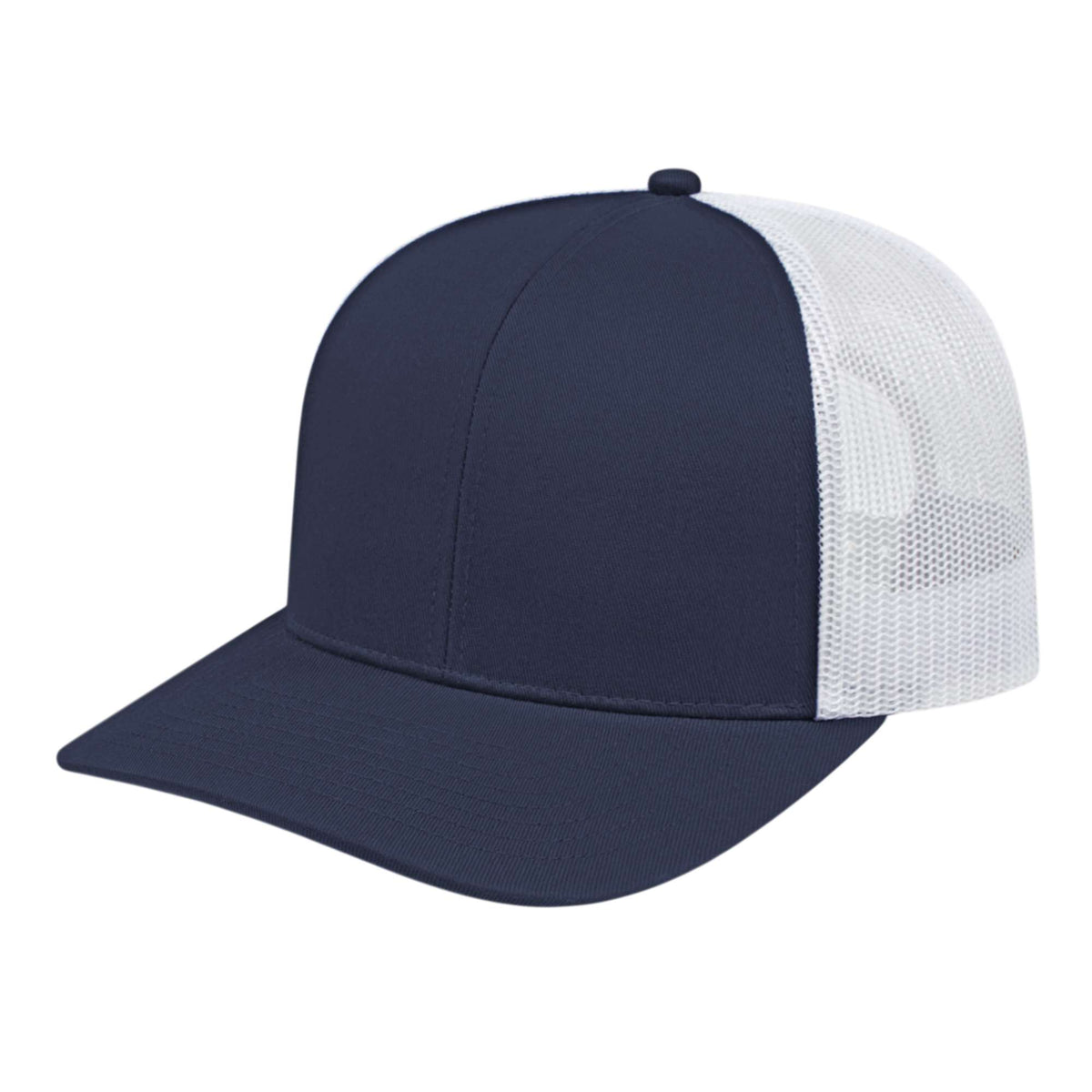 Cap America Poly Cotton Trucker Cap with Mesh Back Embroidery - Navy/White - Front