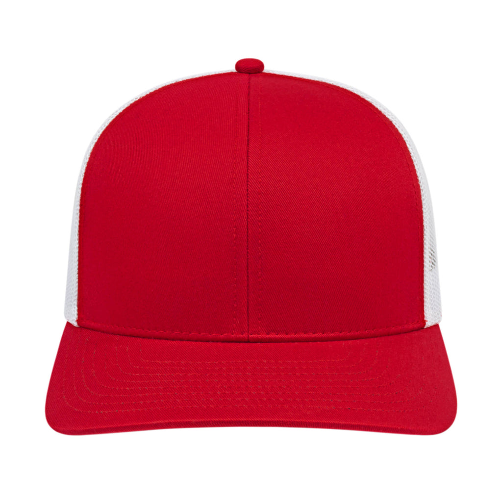 Cap America Poly Cotton Trucker Cap with Mesh Back Embroidery - Red/White - Front 2