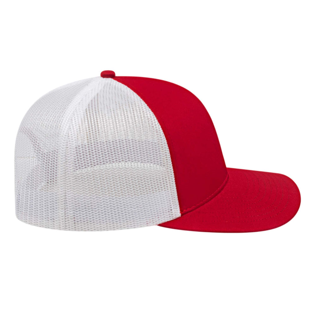 Cap America Poly Cotton Trucker Cap with Mesh Back Embroidery - Red/White - Left Side