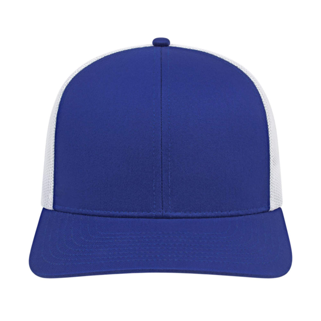 Cap America Poly Cotton Trucker Cap with Mesh Back Embroidery - Royal/White - Front 2